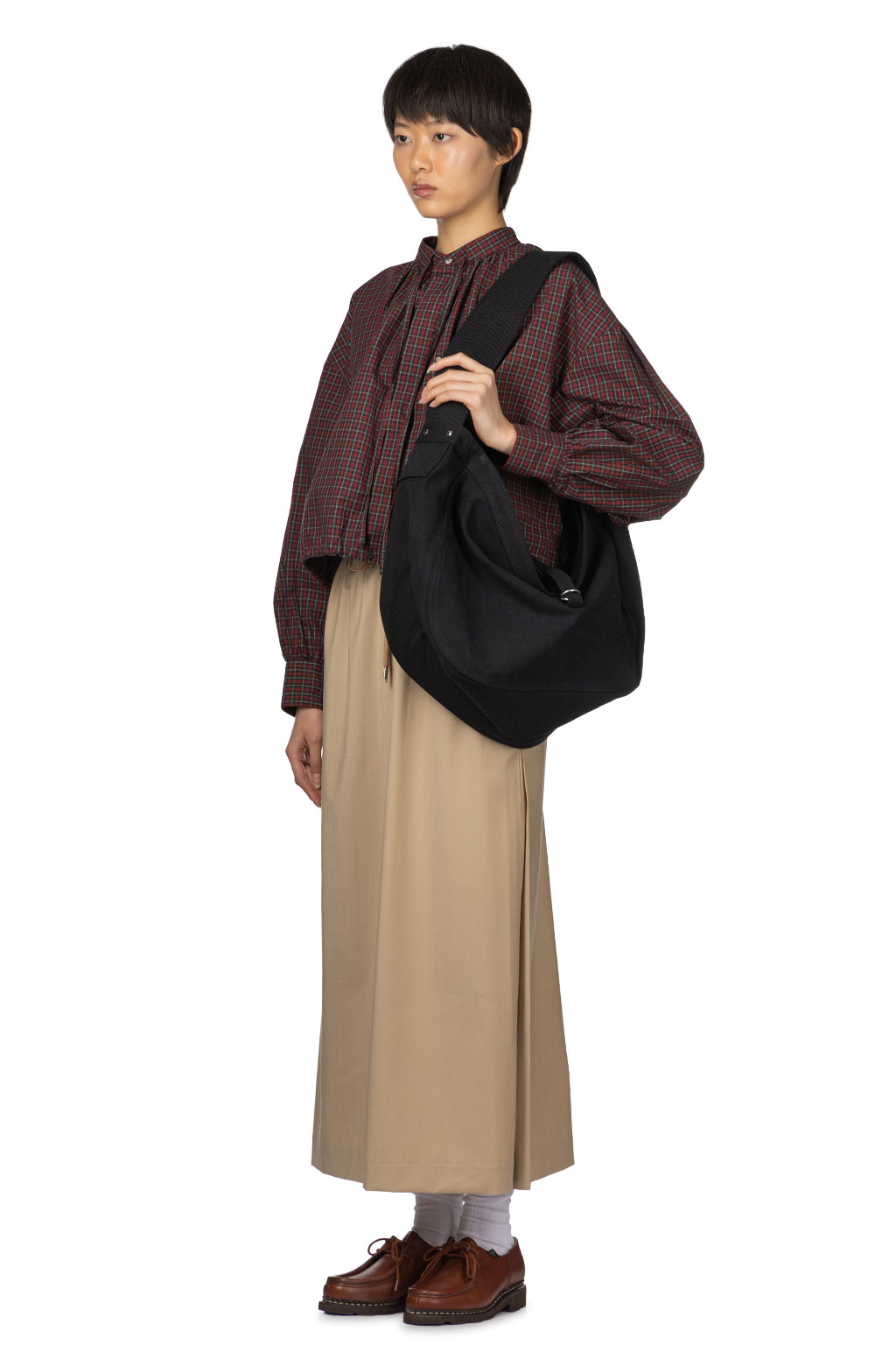 Manon - Tuck Sleeve Check Ribbon Blouse